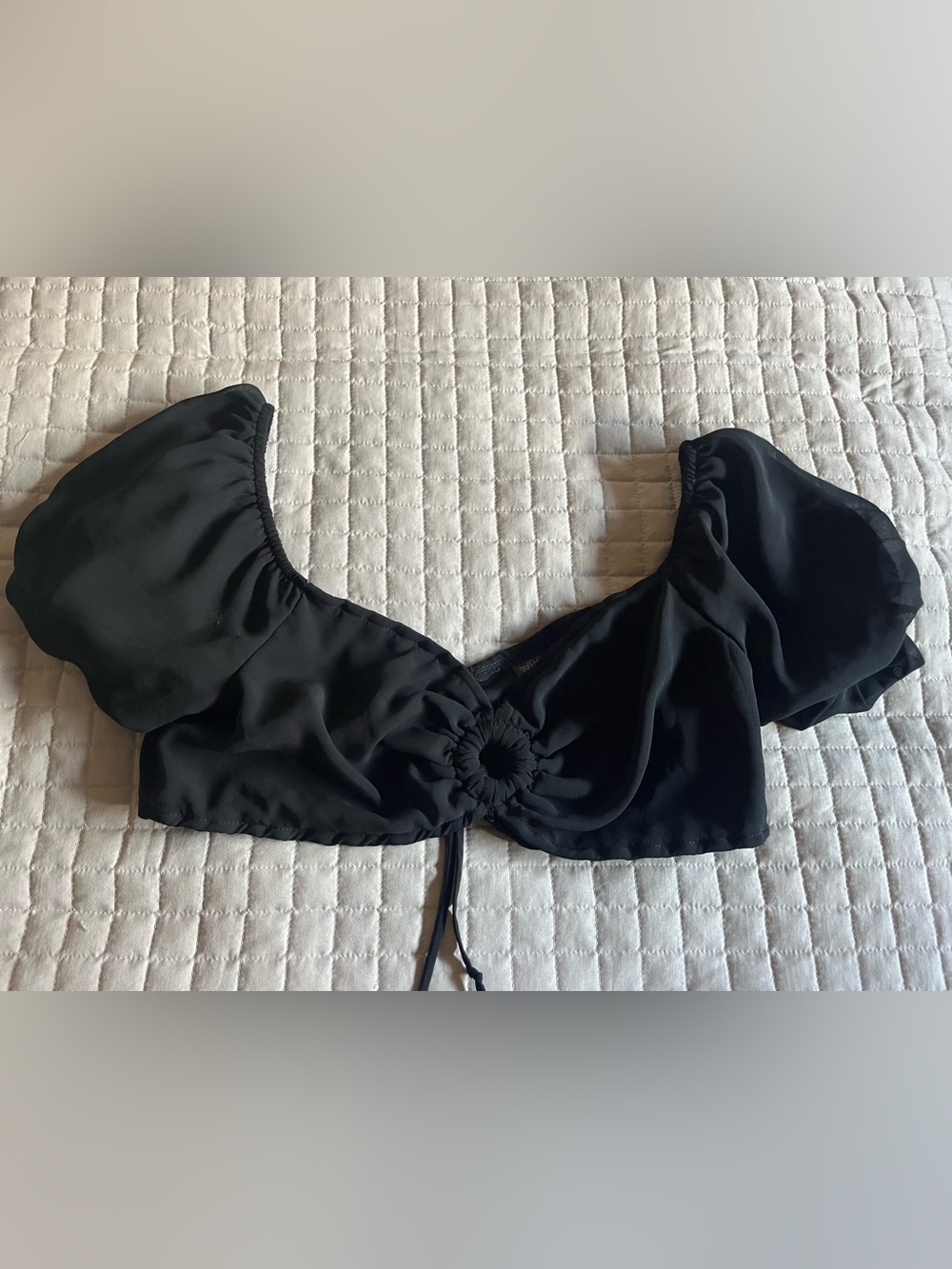 wild fable Black Puff Sleeve Tie-Front Crop Top